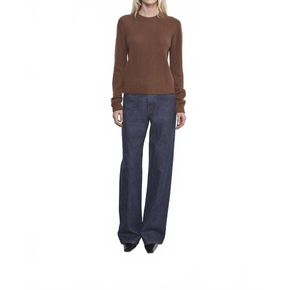 NEW ENZA COSTA cashmere easy long sleeve crew top in nutmeg